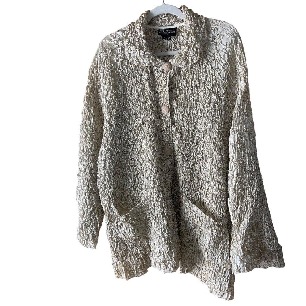 A Head Start Vintage Womens Jacket Size Medium Beige Crinkle Oversized Shirt